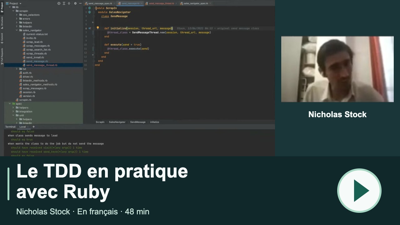 Le TDD en pratique avec Ruby — Nicholas Stock